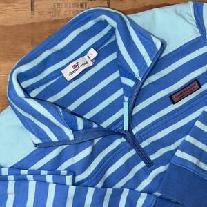 Vineyard Vines Shep  Womens Large Blue Striped 1/4 Zip‎ Pullover Preppy Whale